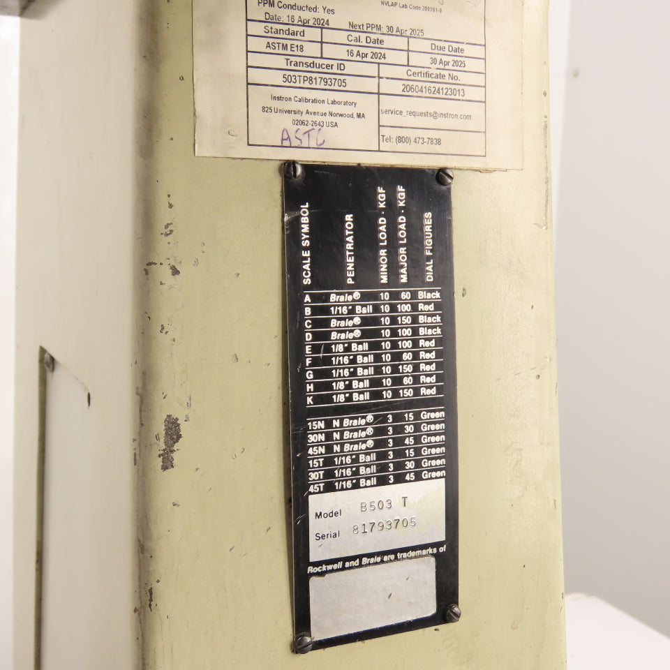 Wilson Rockwell Series 500 B503 T Benchtop Hardness Tester 120V 6.93" Throat