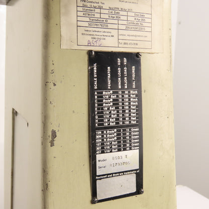 Wilson Rockwell Series 500 B503 T Benchtop Hardness Tester 120V 6.93" Throat