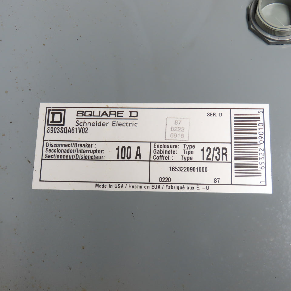 Square D Schneider 8903 SQA61V02 100A Disconnect/Lighting Contactor NEMA 12/3R