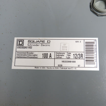 Square D Schneider 8903 SQA61V02 100A Disconnect/Lighting Contactor NEMA 12/3R