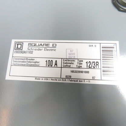 Square D Schneider 8903 SQA61V02 100A Disconnect Breaker (No Contactor)