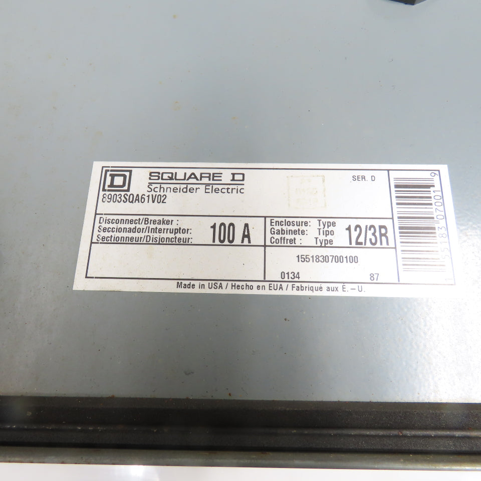 Square D Schneider 8903 SQA61V02 Empty 100A Disconnect Enclosure (No Components)