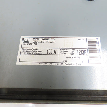 Square D Schneider 8903 SQA61V02 Empty 100A Disconnect Enclosure (No Components)