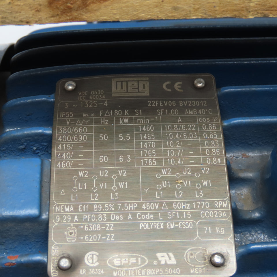WEG 1ETEIFBIXP5.5040 5.5/6.3kW 1765RPM 380-690V 50/60Hz AC Motor