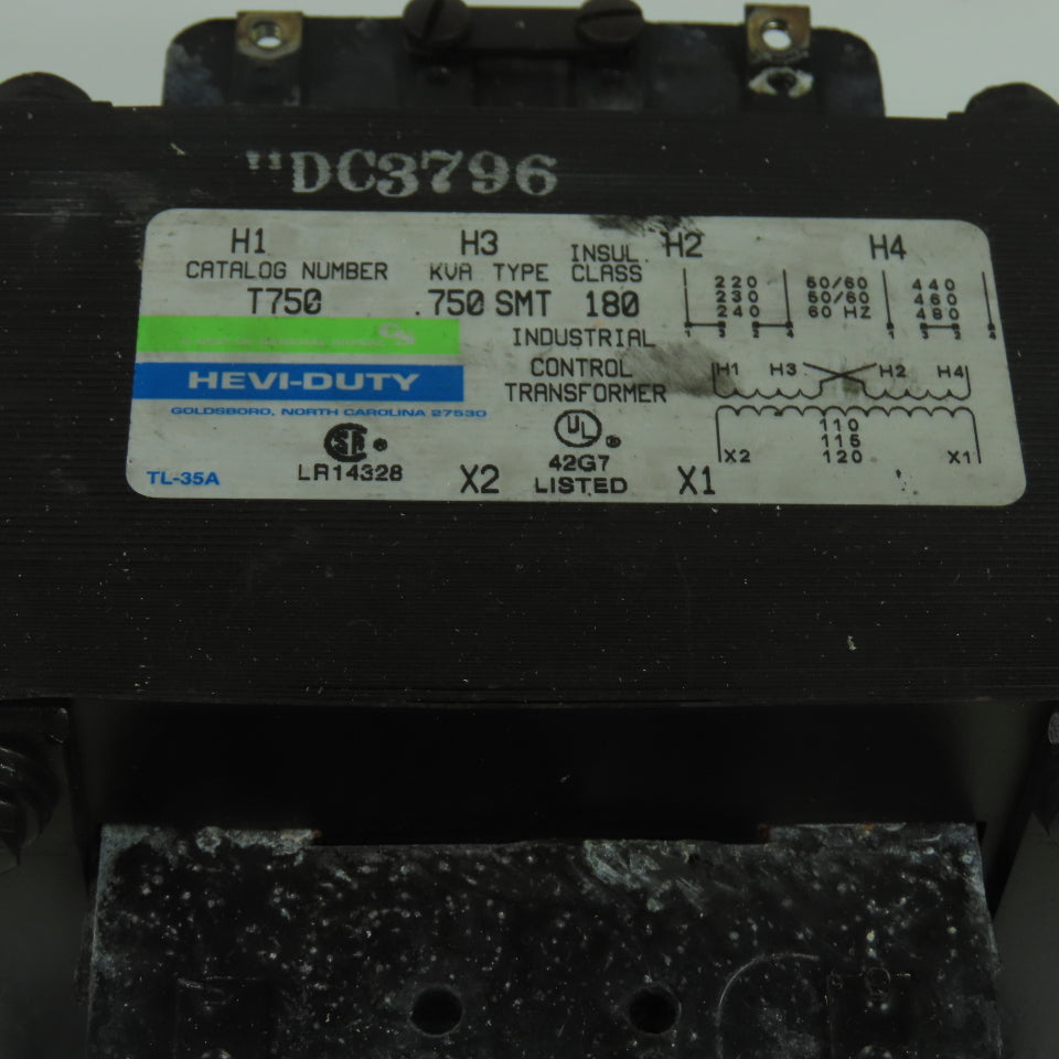 HEVI-DUTY T750 .750 KVA Control Transformer 220-480V Pri 110/115/120V Sec