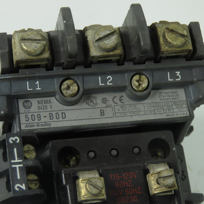 Allen-Bradley 509-B0D Ser B NEMA Size 1 Motor Starter Contactor 600VAC 27A