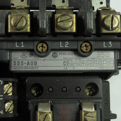 Allen-Bradley 505-A0D Size 0 Reversing Motor Starter Contactor 600V 18A SerC