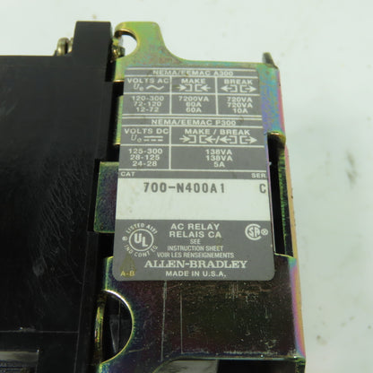 Allen-Bradley 700-N400A1 Bulletin 700 Type N AC Control Relay 120V Ser C