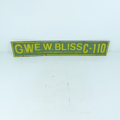 E.W. Bliss C-110 Stamped Aluminum Name Legend Logo Plate Gulf + Western 24" x 4"