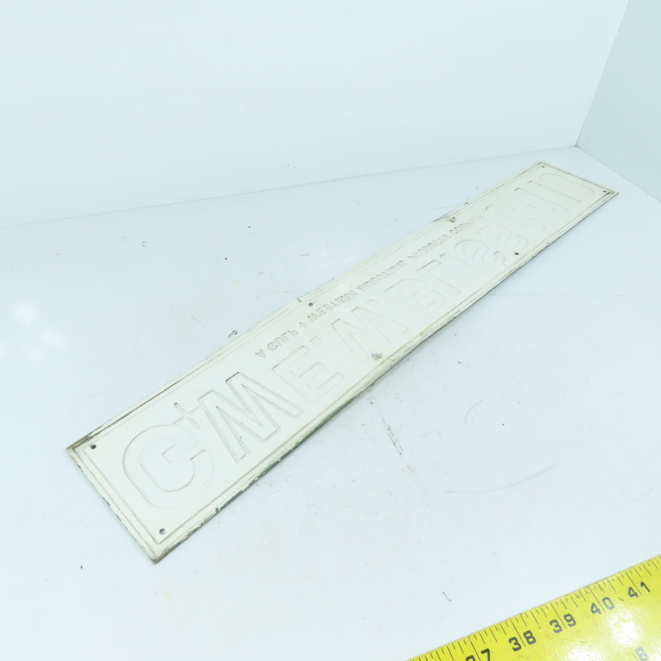 E.W. Bliss C-110 Stamped Aluminum Name Legend Logo Plate Gulf + Western 24" x 4"