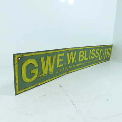 E.W. Bliss C-110 Stamped Aluminum Name Legend Logo Plate Gulf + Western 24" x 4"