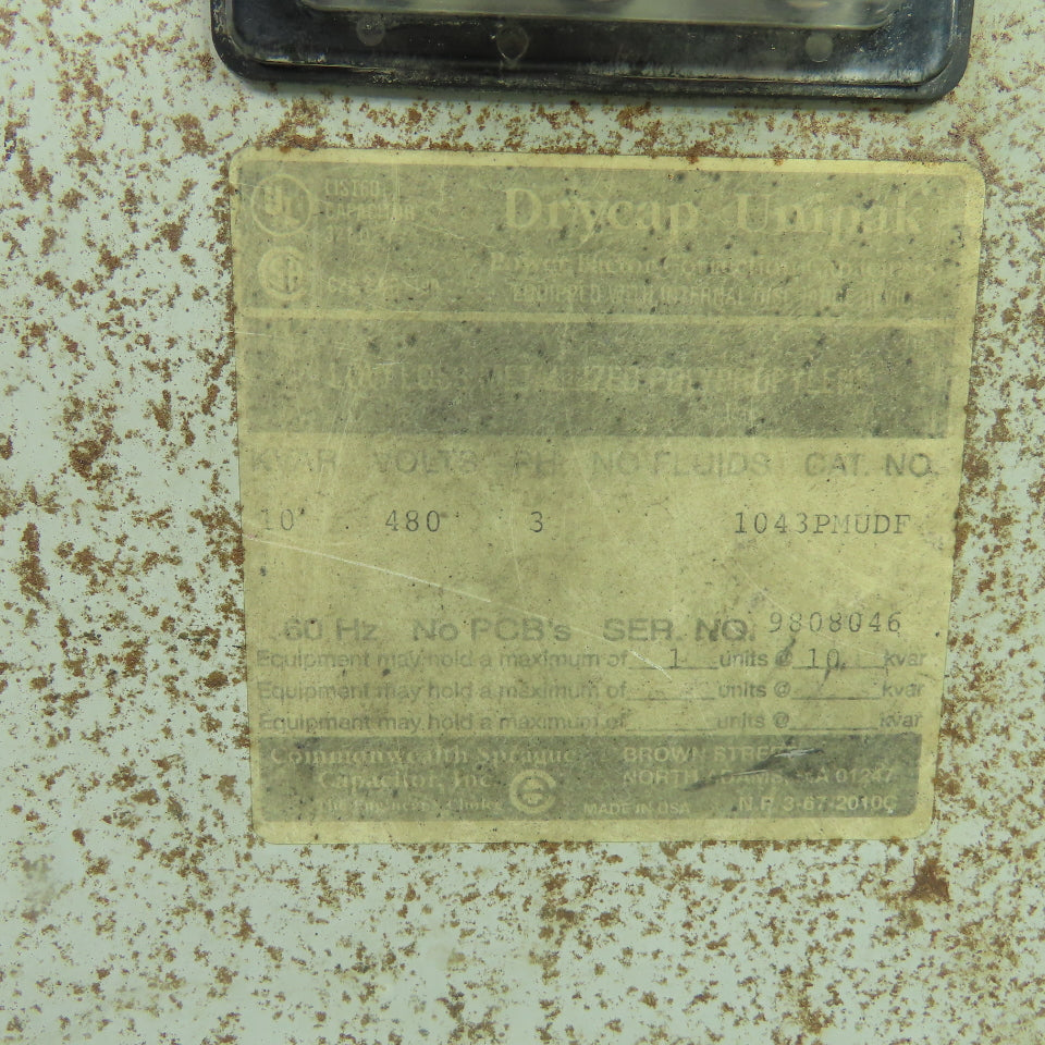 Drycap Unipak 1043PMUDF 10kVAR 480V 3Ph Power Factor Correction Capacitor