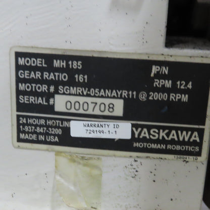 Yaskawa MH 185 Rotary Headstock Fixture Positioner 161:1 Ratio 200V .045kW