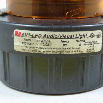 Federal Signal AV1-LED 120V LED Audio Visual Signal Light Amber