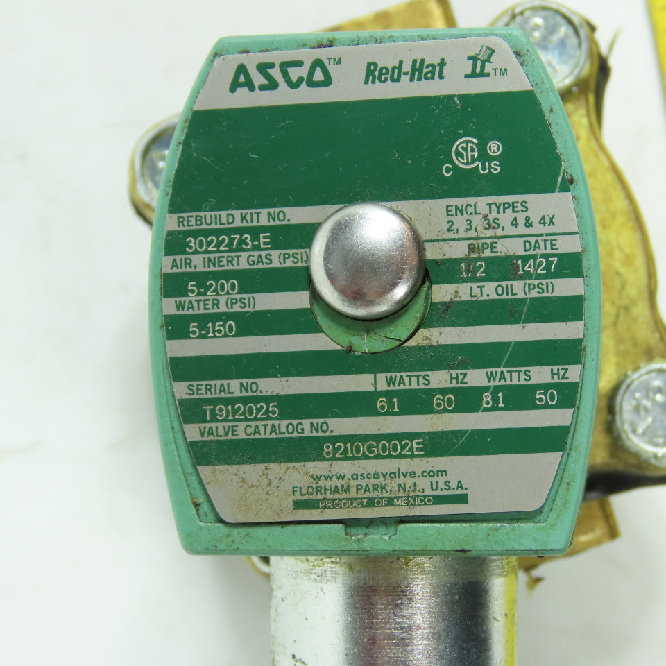 ASCO 8210G002E Red-Hat II Solenoid Valve 1/2" NPT 120VAC 5-200 PSI