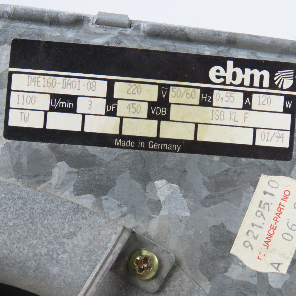 EBM D4E160-DA01-08 220V 1100RPM 3Ph 50/60Hz Centrifugal Blower