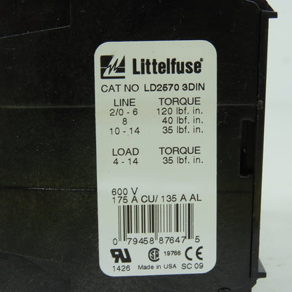 Littelfuse LD2570 3DIN 3-Pole Power Distribution Block 600V 175A