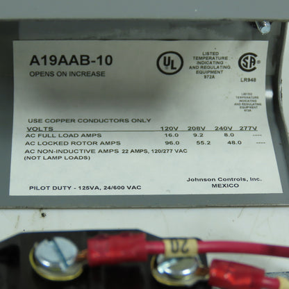 Johnson Controls A19AAB-10 Remote Bulb Temperature Control 200-550F 120/277V
