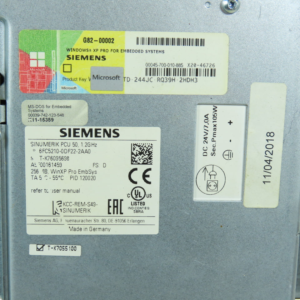 Siemens 6FC5203-0AF00-0AA1 HMI W/ 6FC5210-0DF22-2AA0