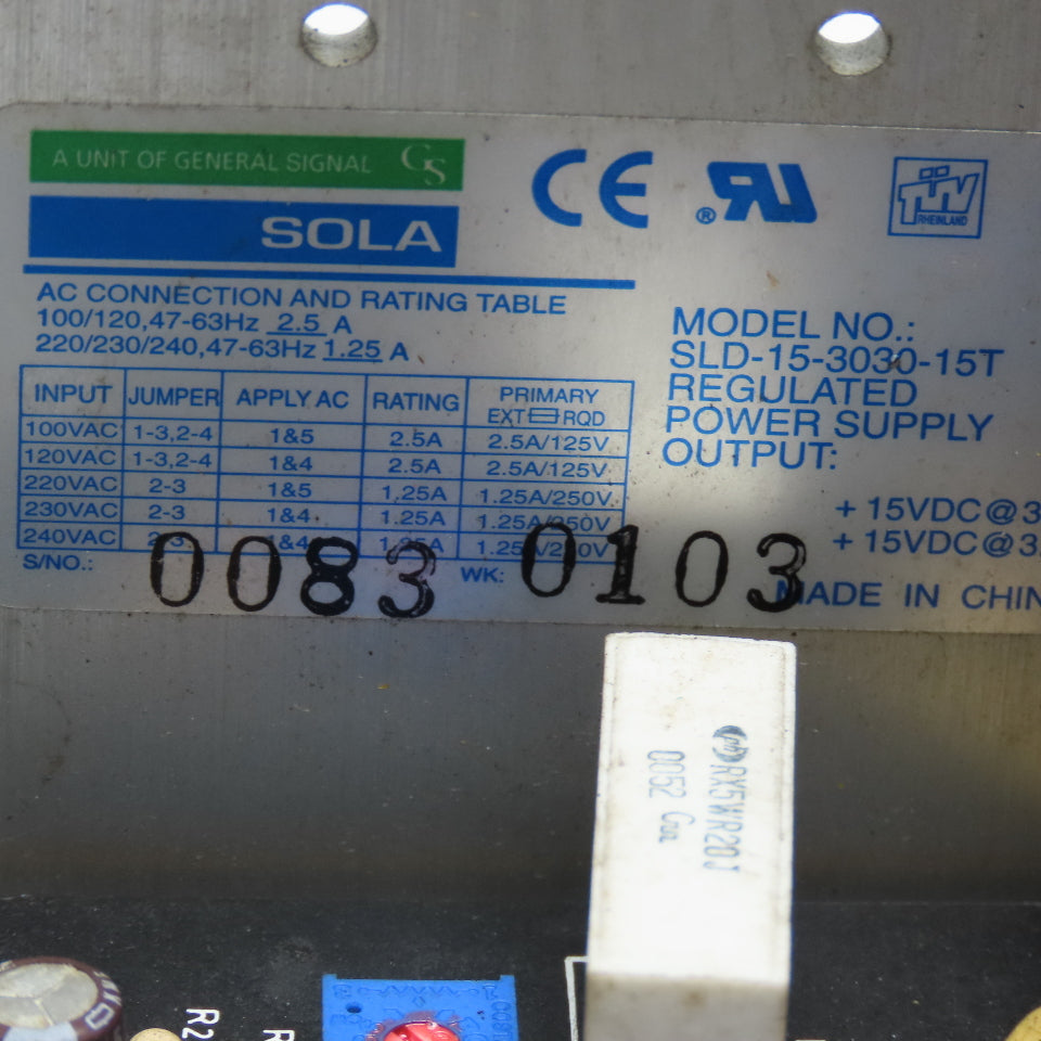 Sola SLD-15-3030-15T Regulated Power Supply 100-240VAC +15VDC Output