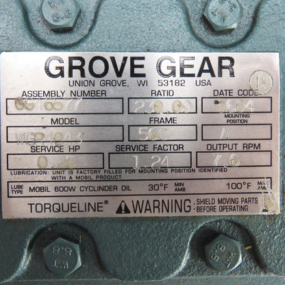 Grove Gear WGR1043 1/4HP Gearmotor 230.09:1 Ratio 7.6 RPM 1" Shaft 230/460V 3PH