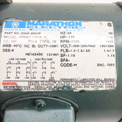 Grove Gear WGR1043 1/4HP Gearmotor 230.09:1 Ratio 7.6 RPM 1" Shaft 230/460V 3PH