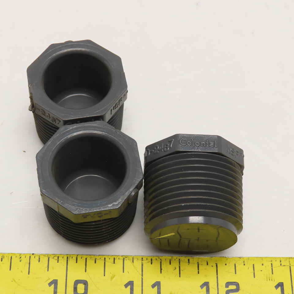 Colonial 1" NPT Sch 80 PVC Hex Plug Lot Of 3