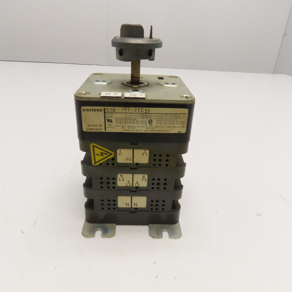 Siemens 3LC6 187-2TC51 600VAC 80A Rotary Disconnect Switch