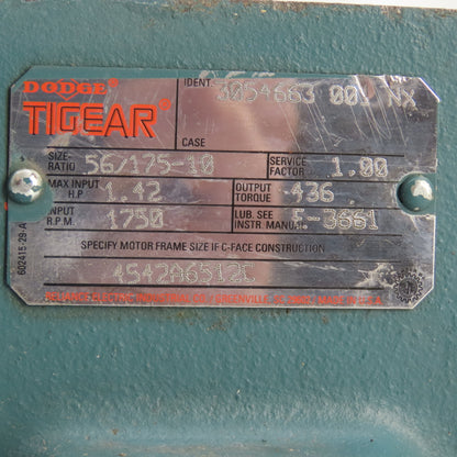 Dodge 3054663 3/4HP Dodge Tigear Gear Motor 10:1 Ratio 173RPM 208-230/460V 3Ph