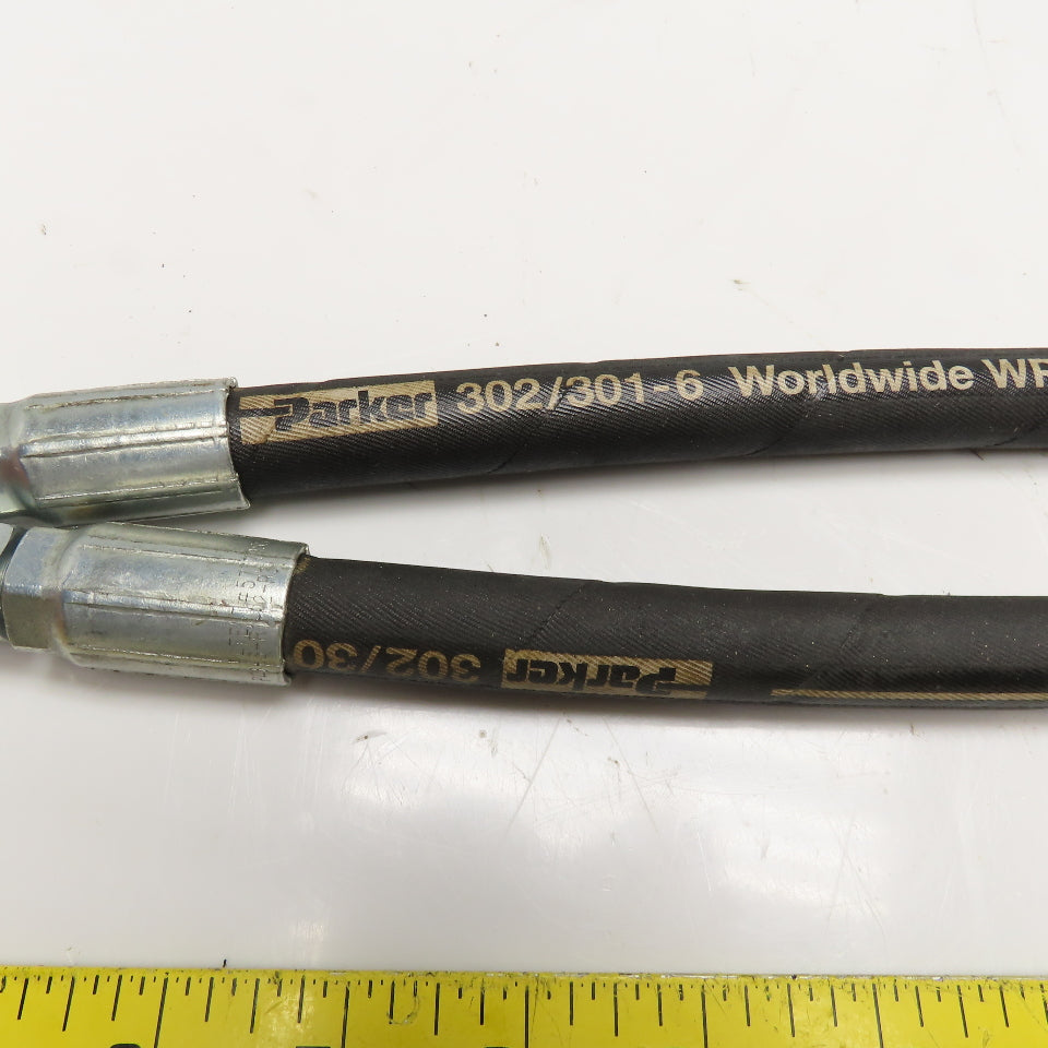 Parker 3/8" (-6) JIC Flare Female Swivel Fitted Hydraulic Hoses 18" & 16" lot/2