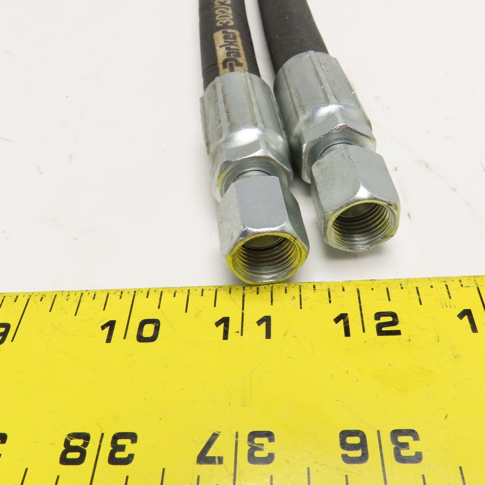 Parker 3/8" (-6) JIC Flare Female Swivel Fitted Hydraulic Hoses 18" & 16" lot/2