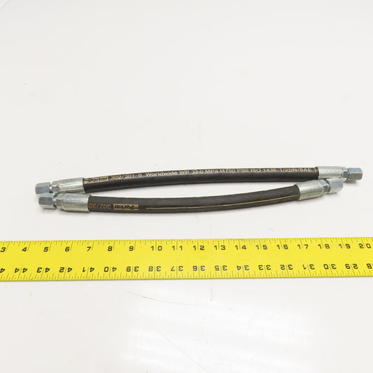 Parker 3/8" (-6) JIC Flare Female Swivel Fitted Hydraulic Hoses 18" & 16" lot/2