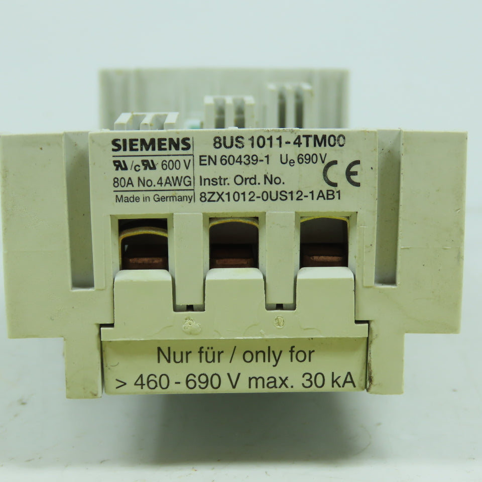 Siemens 8US 1011-4TM00 Busbar Device Adapter 80A 600V 3-Pole 4AWG