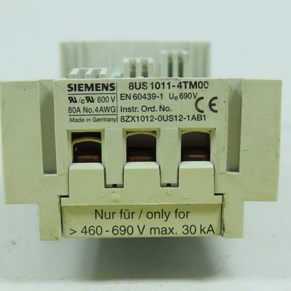 Siemens 8US 1011-4TM00 Busbar Device Adapter 80A 600V 3-Pole 4AWG