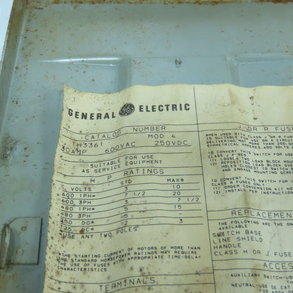 General Electric TH3361 30A 3-Pole Fusible Safety Disconnect Switch 600V