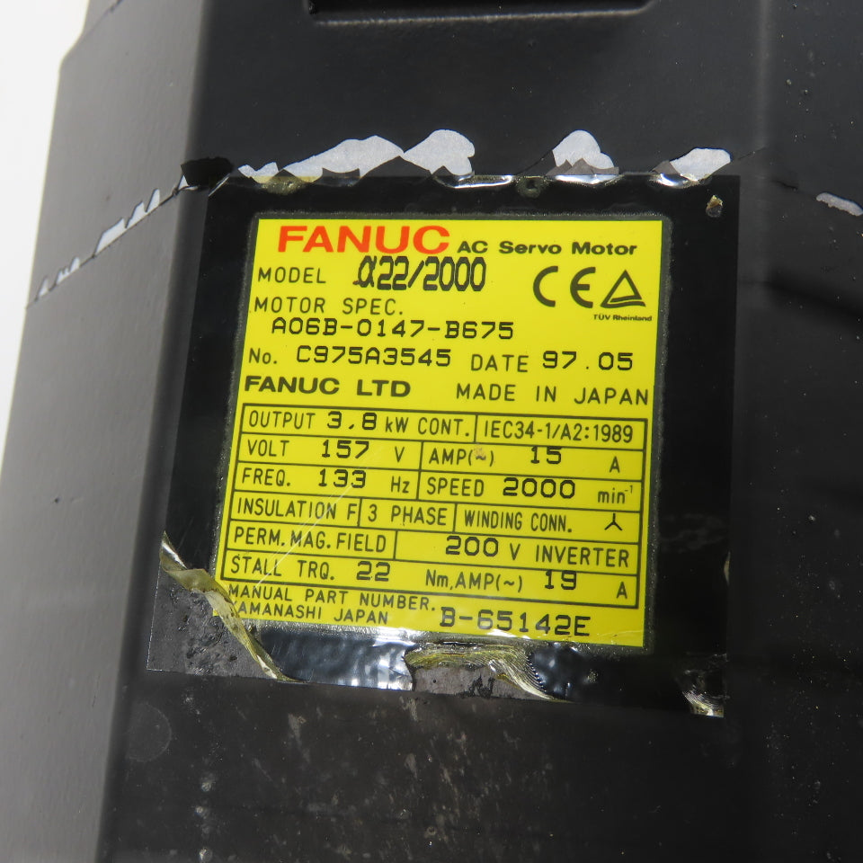 Fanuc <-- A06B-0147-B675 3.8kW AC Servo Motor 157V 2000RPM 3Ph 133Hz