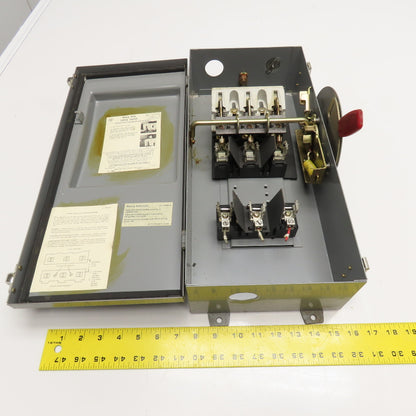 Westinghouse JHF361 600VAC 20Hp 3Ph 3 Pole Fused Safety Disconnect Switch