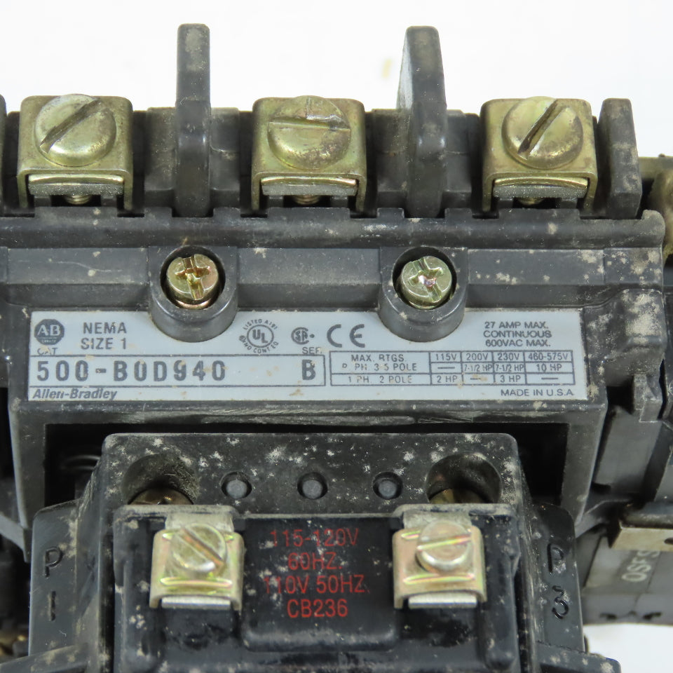 Allen-Bradley 500-BOD940 NEMA Size 1 Motor Starter Contactor 115-120V Coil
