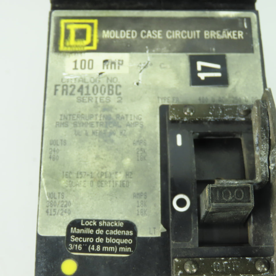 Square D FA24100BC 100A 2-Pole Molded Case Circuit Breaker 240/480VAC