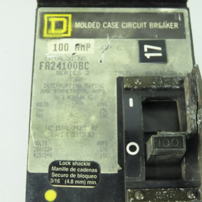 Square D FA24100BC 100A 2-Pole Molded Case Circuit Breaker 240/480VAC