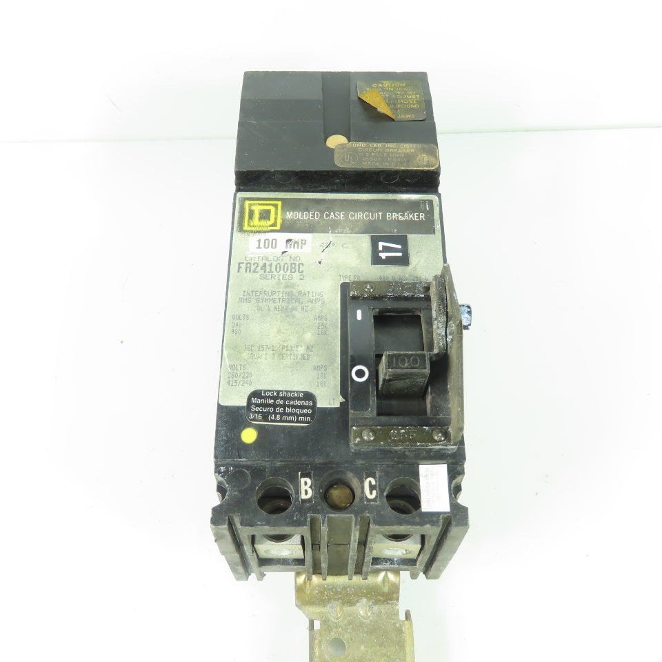 Square D FA24100BC 100A 2-Pole Molded Case Circuit Breaker 240/480VAC