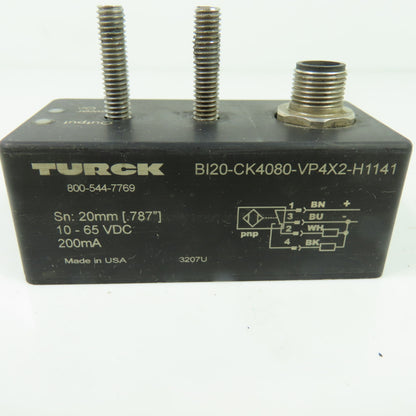 Turck BI20-CK4080-VP4X2-H1141 Inductive Proximity Sensor 10-65VDC 200mA PNP