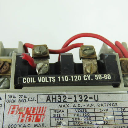 Arrow Hart AH32-132-U 27A NEMA Size 1 3-Pole Motor Starter 600VAC
