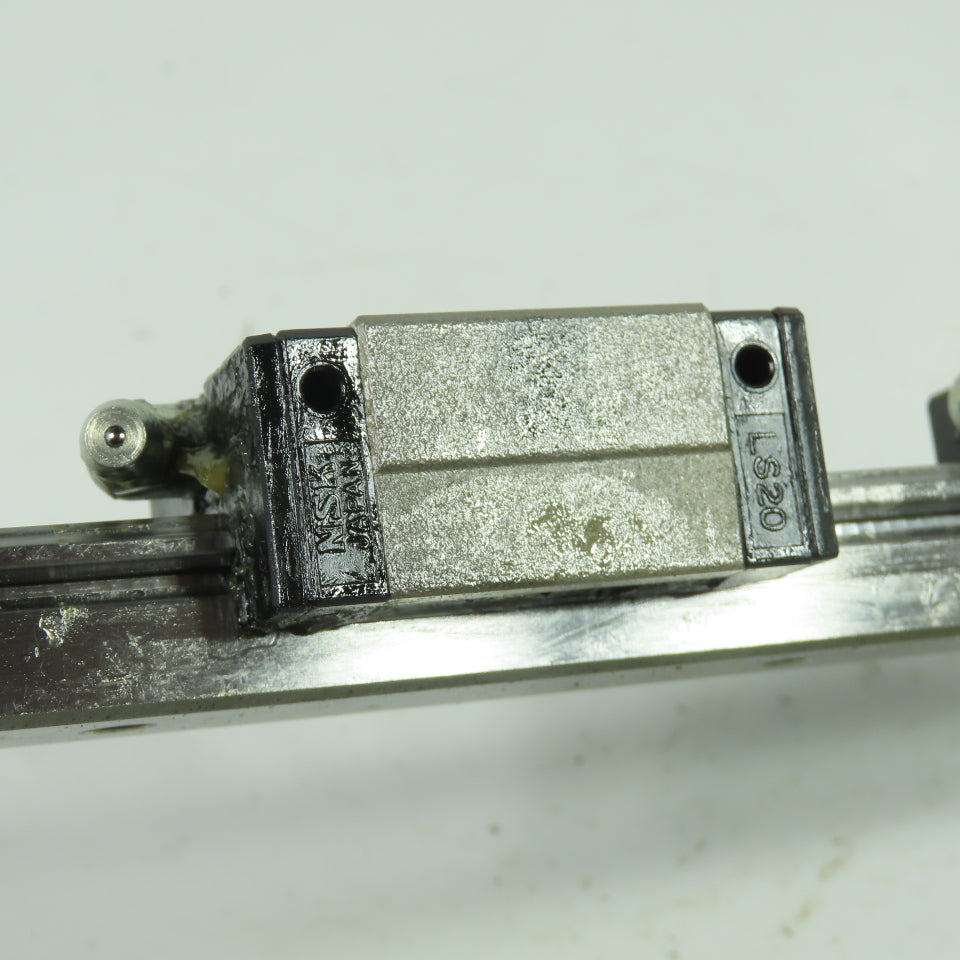 NSK LS20 Linear Guide Rail with 2 Bearing Carriages 15-3/4" OAL 20mm x 15.5mm