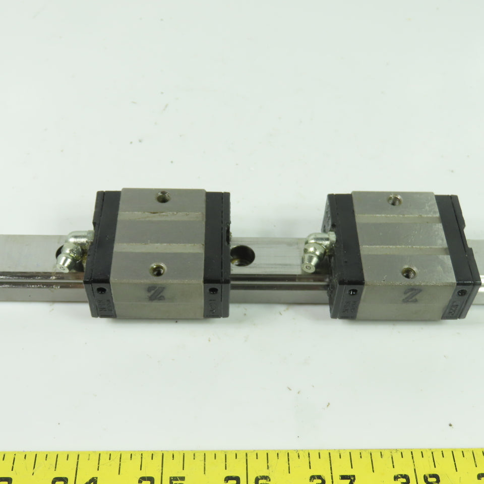 NSK LS20 Linear Guide Rail with 2 Bearing Carriages 15-3/4" OAL 20mm x 15.5mm