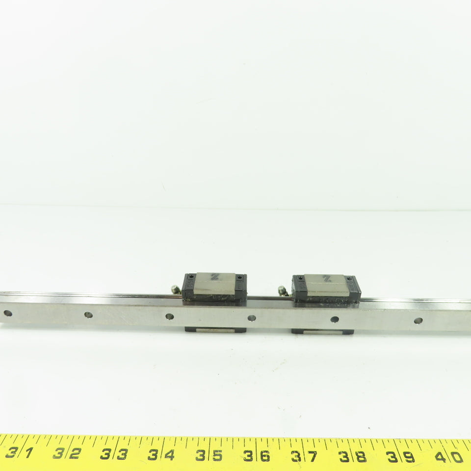 NSK LS20 Linear Guide Rail with 2 Bearing Carriages 15-3/4" OAL 20mm x 15.5mm