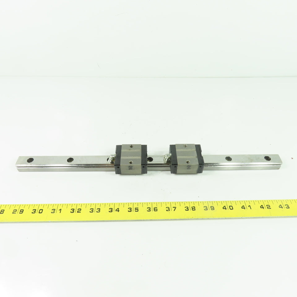 NSK LS20 Linear Guide Rail with 2 Bearing Carriages 15-3/4" OAL 20mm x 15.5mm