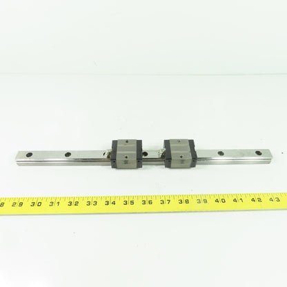 NSK LS20 Linear Guide Rail with 2 Bearing Carriages 15-3/4" OAL 20mm x 15.5mm