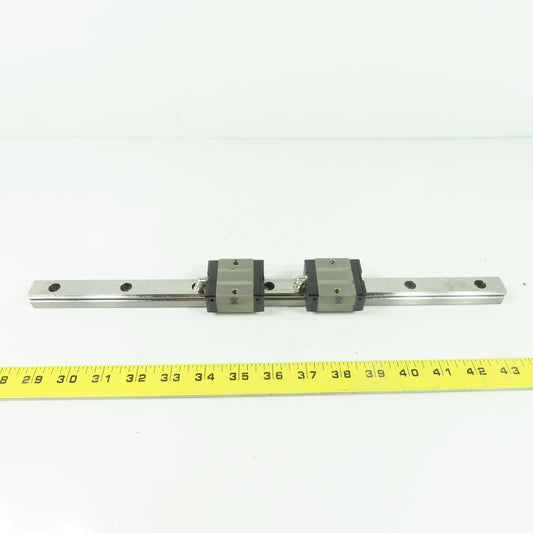 NSK LS20 Linear Guide Rail with 2 Bearing Carriages 15-3/4" OAL 20mm x 15.5mm