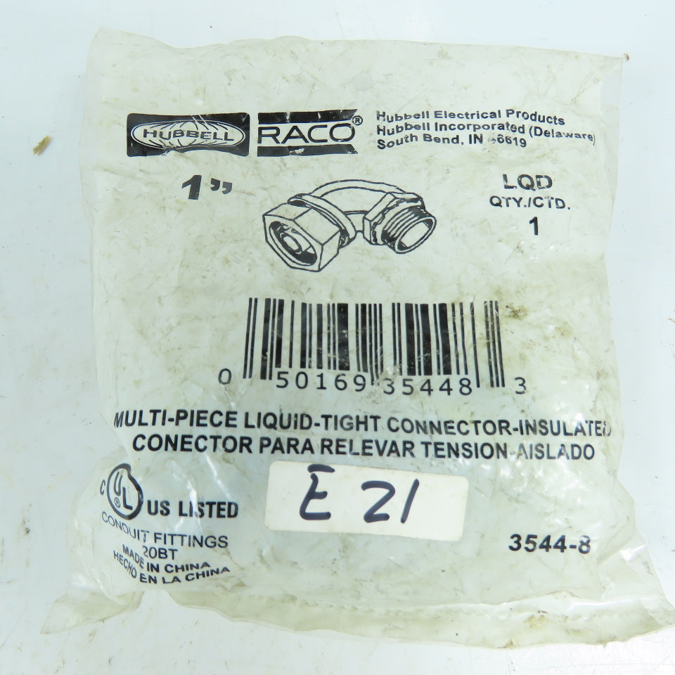 RACO 3544-8 1" 90 Degree Insulated Liquid-Tight Connector Malleable Iron
